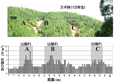 図1　崩壊地での地下流水音の測定例