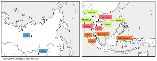 図1：アジアにおける森林調査プロットのネットワーク