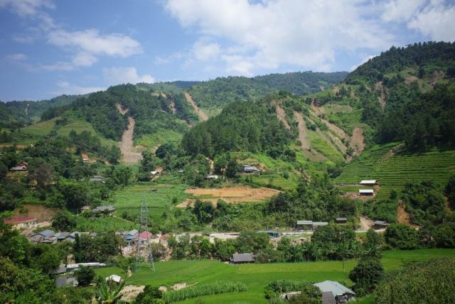 A scenery of mountainous area with partial surface erosion in Vietnam