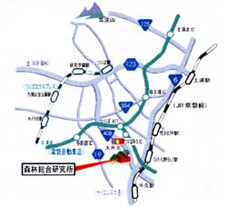 森林総合研究所への地図