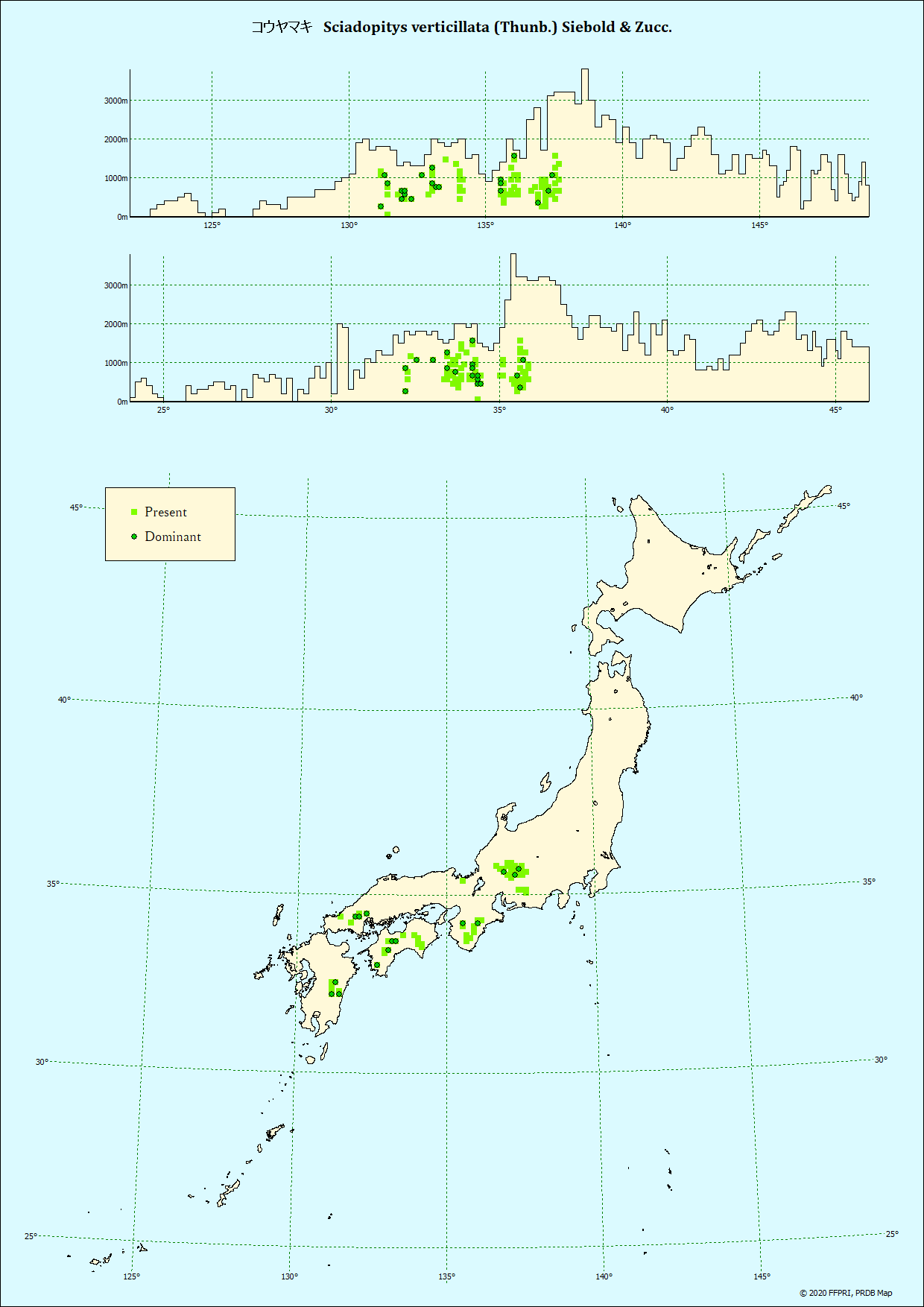 コウヤマキの分布図