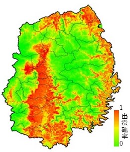 図1.岩手県で分布域を拡大しているイノシシ出没ハザードマップ