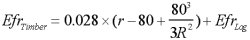 Efr_Timber = 0.028 (r - 80 + 80^3/(3R^2)) + Efr_Log
