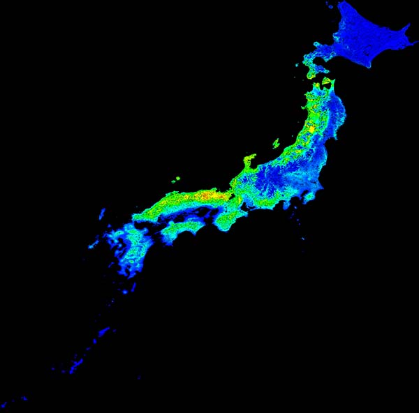 図1：実際の分布と気象データに基づき予測したシドウィア菌の潜在分布