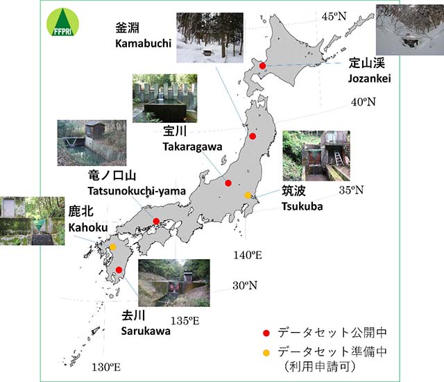 図：森林総合研究所によって観測が行われている試験地