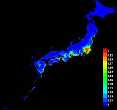 図：地図上のチャアナタケモドキの分布